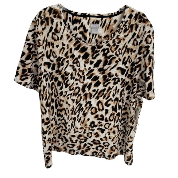 CHICO'S Womens Animal Print Top Leopard Short Sleeve Stretch NWT Size 4 (2X) - Picture 1 of 11